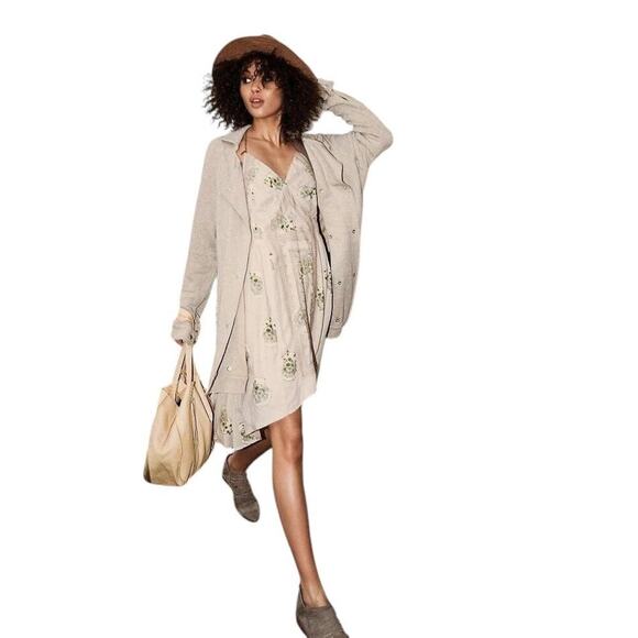 Free People Embroidered Boho Mini Dress – Size M – Floral Crochet Trim - Picture 2 of 11